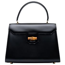 mala Gucci em pele de vitelo lisa preta com pega de bambu Preto