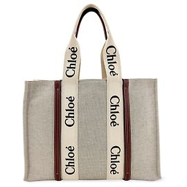 Chloé Chloe Woody Tote Canvas with Leather Medium Brown