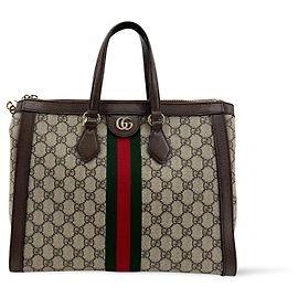 Gucci Ophidia Top Handle GG Coated Canvas Medium Marrone
