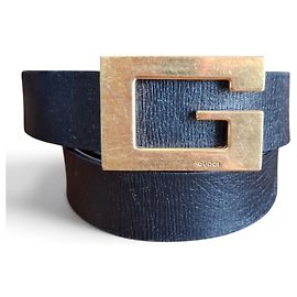 Cinturón Gucci Square G Piel Negra Negro Dorado