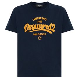 Dsquared2 Logo T-shirt Blue Cotton Blue Navy blue