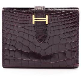 Hermès Carteira Hermes Bearn Compact em Alligator Roxo