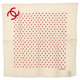 Lenço de seda Chanel Cocomark com padrão de bolinhas Vermelho