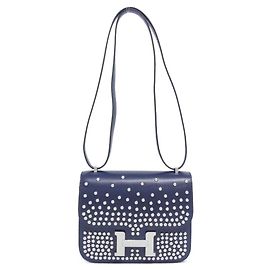 Hermès Constance3 Cloute Mini Box Calf Shoulder Bag Blu