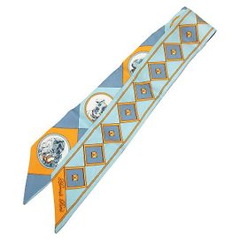Lenço de seda Hermès Twilly Colliers et Chiens Azul