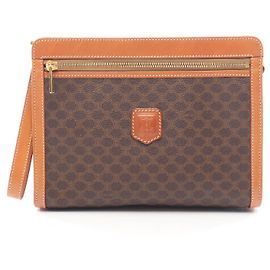 Céline Celine Macadam PVC Coated Canvas Leather Clutch Bag Brown