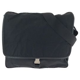 Prada Tessuto Triangle Logo Plate Nylon Shoulder Bag Black