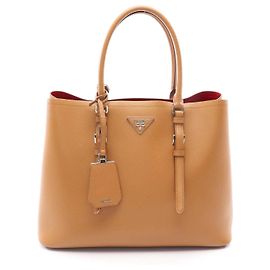 Saco Tote Prada Triangle Logo Saffiano Marrom