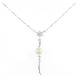 Autre Marque Colar de ouro branco Au750 com pérola Akoya e diamante Prata