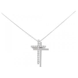Autre Marque Pt950 Kreuz-Diamant-Halskette Silber