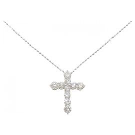 Autre Marque Platinum Diamond Cross Necklace Silvery