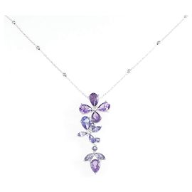 Autre Marque Au750 Blumen-Farbstein-Diamant-Halskette Silber
