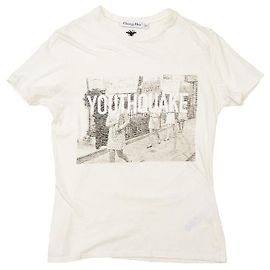 Camiseta de algodón y lino Christian Dior Blanco Blanco roto