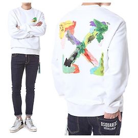 Off White Fleece-Sweatshirt mit Pinselmalerei Weiß