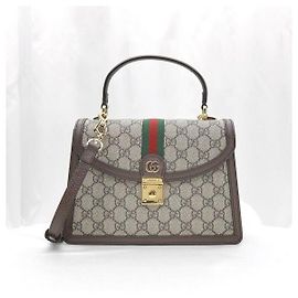 Gucci Ophidia Small Top Handle GG Supreme Canvas WEB Marrom