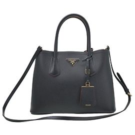 Prada Black Saffiano Leather Quir Triangle Logo Small Black