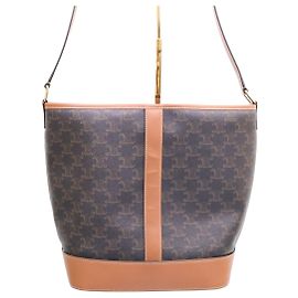 Céline Borsa a secchiello media a tracolla in tela e vitello Marrone