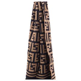 Fendi Sciarpa in jacquard FF in lana e seta Brown TU Marrone