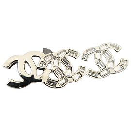 Chanel Metal Silver Strass Unbalanced CC Logo Earrings Silvery