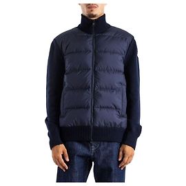 Moncler Gesteppter Woll-Cardigan mit Reißverschluss Blau