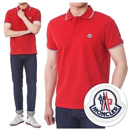 Moncler Logo Patch Two-Layered PK Collar T-Shirt Red