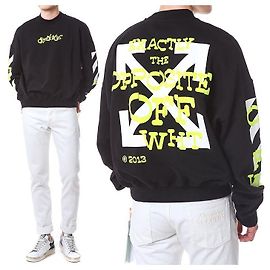 Off White Sweatshirt mit Neon-Velours-Buchstaben-Patch Schwarz