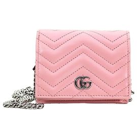Gucci Pink Matelassé Chevron Leather Chain Wallet Pink