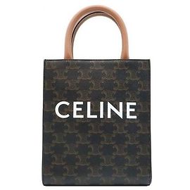 Céline Canvas Tan Calfskin Cabas Mini Vertical Marrom