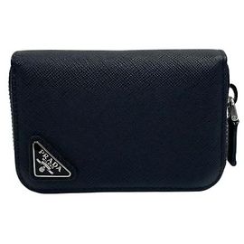 Prada Tarjetero con cremallera y logotipo triangular de Saffiano Negro
