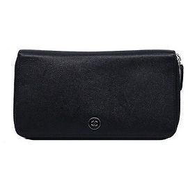 Chanel Black Caviar Leather CC Logo Zip Long Wallet (Model Black