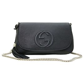 Gucci Borsa a tracolla Soho con catena e nappe in pelle nera Nero