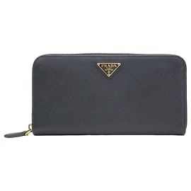 Prada Black Vitello Move Zipper Long Wallet Black