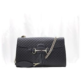Bolsa de Ombro Emily Micro Guccissima com Morsos e Borla Preta Preto