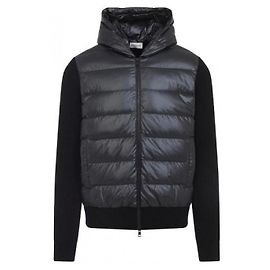 Moncler Cardigã com capuz e fecho de correr em lã acolchoada Preto