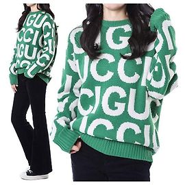 Gucci Rundstrick mit Color-Block-Logo-Typografie Grün