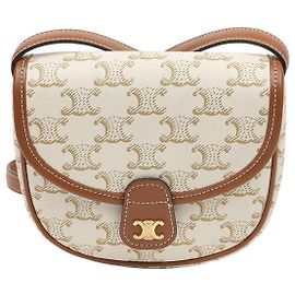 Céline Mini Bolsa de Ombro Triope em Lona e Pele de Bezerro White Branco