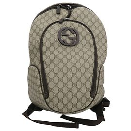 Gucci Interlocking Rubber Logo Backpack with Dark Brown Leather Trimming Brown