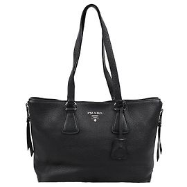 Prada Vitello Phoenix Black Leather Side Zip Shoulder Bag Black