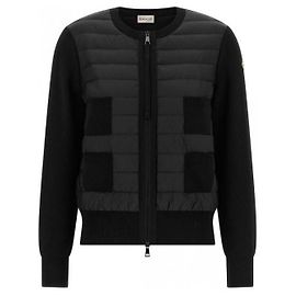 Moncler Gesteppter Wollcardigan mit Reißverschluss Schwarz