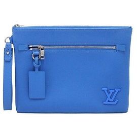 Louis Vuitton Bright Blue Aerogram Leather Takeoff Pouch Clutch Blue
