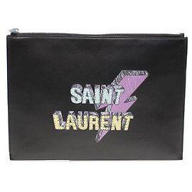 Autre Marque Pochette en cuir de veau noir avec imprimé éclair Noir