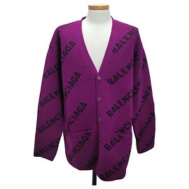Balenciaga Logo Damen Oversized Cardigan aus Wolle Lila Lila