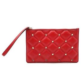 Valentino Clutch Gabardine Candy Studs rosso e oro Rosso