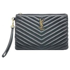 Autre Marque Classic Monogram Small Strap Pouch Clutch Schwarz