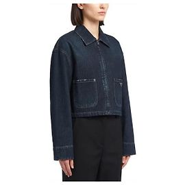 Prada Giacca Bomber Cropped in Denim da Donna Blu