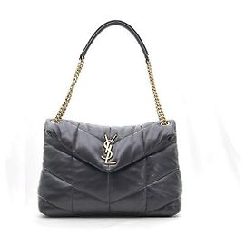 Autre Marque Bolsa de Ombro Média em Pele Acolchoada com Corrente Dourada Preto