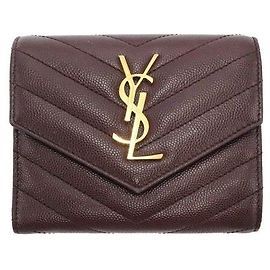 Autre Marque Burgundy Monogram Matelassé Envelope Gold Logo Compact Three-Fold Wallet Red