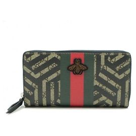 Portafoglio lungo Gucci Bee WEB in pelle beige e nero Marrone