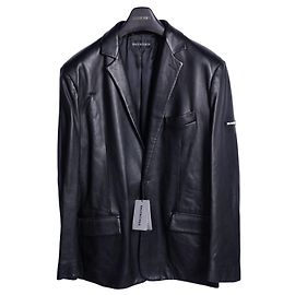 Balenciaga Einreihige Lederjacke mit Logo-Patch Schwarz