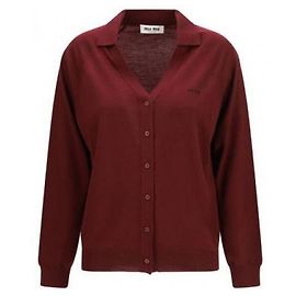 Miu Miu V-Ausschnitt-Wollcardigan mit Logo Rot